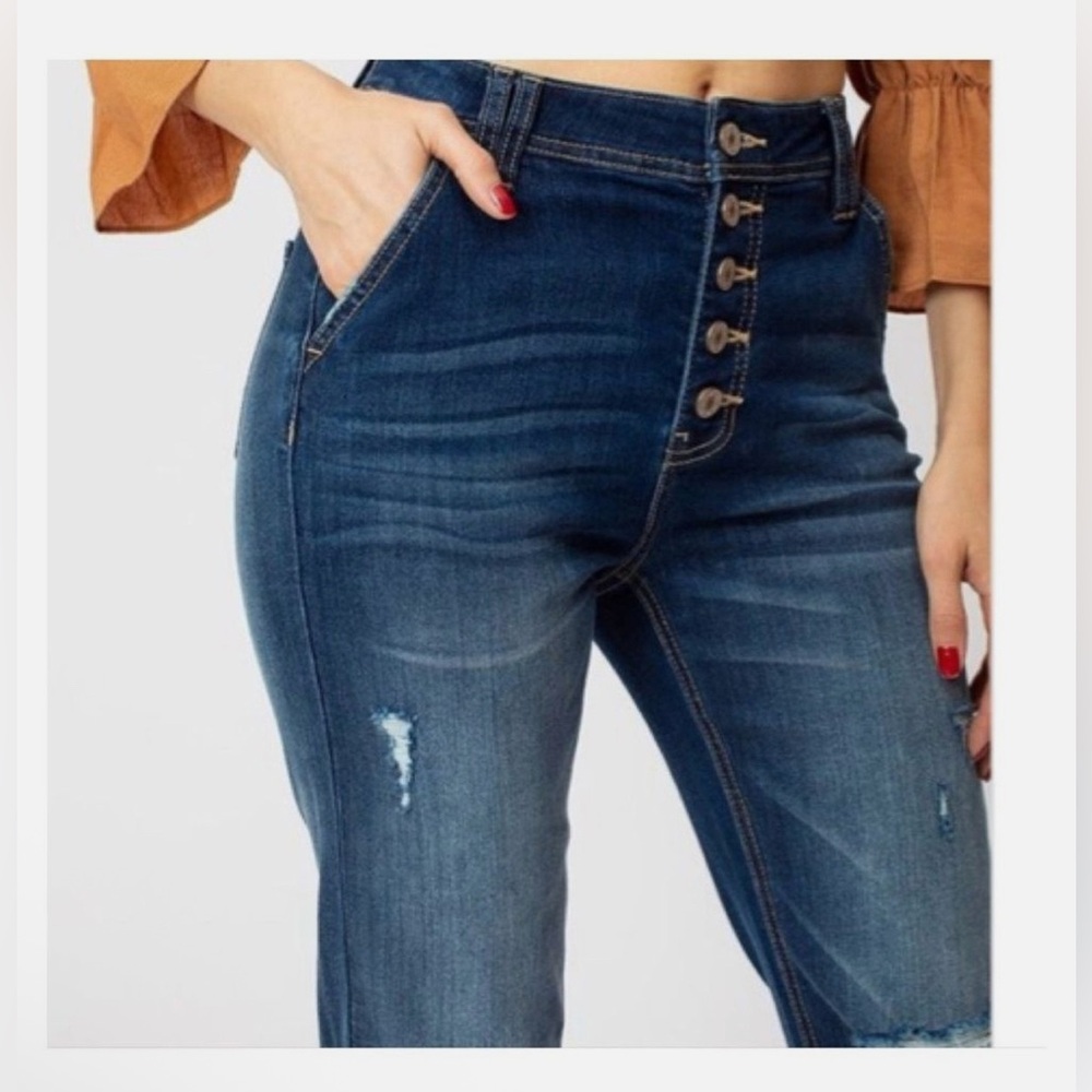 NWT KanCan High Rise Button Fly Flare. Distressed Detailing. - Picture 2 of 12
